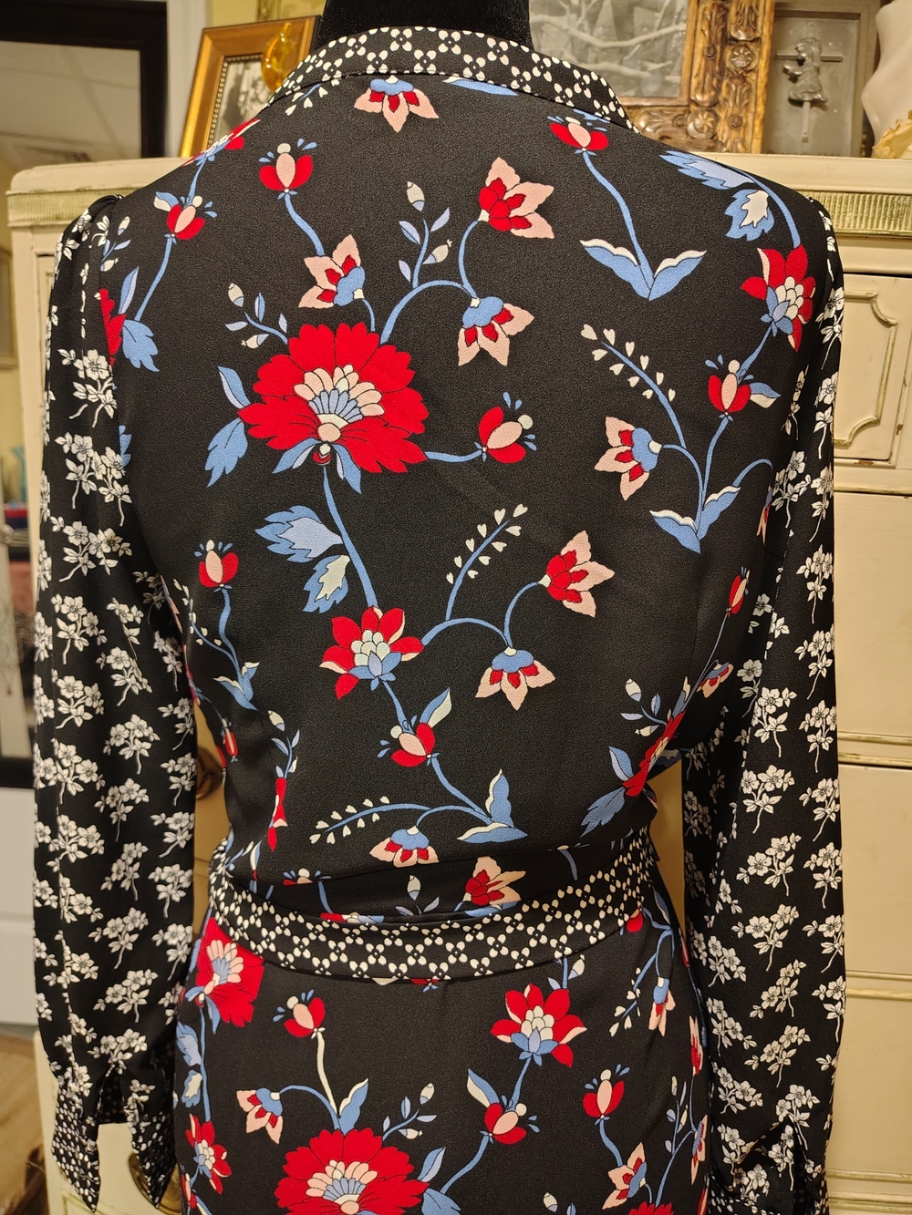 Talbots Black Midi Dress with Red & Blue Floral Print - Picture 14 of 16
